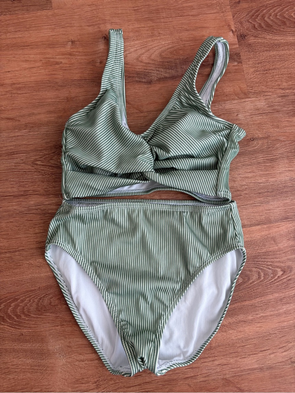 Decree Green and White Striped Bikini